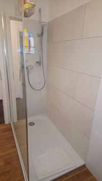 Dusche nachher; Wandverkleidung mit Mineral-Design Vario